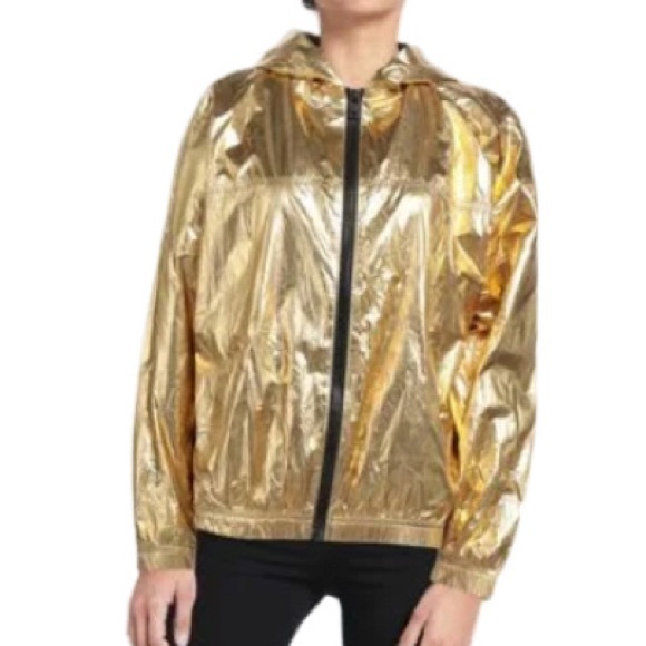NWT Zadig and Voltaire Koody Metallic Gold Zip Front Hoodie Jacket - Sz L - Picture 1 of 9